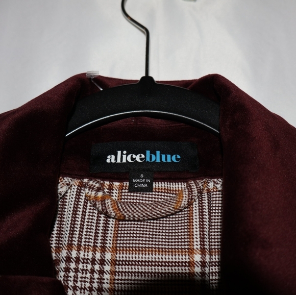 Alice Blue Brown Plaid Blazer w/Velvet Maroon Collar And Buttons. Small. NWT. - Picture 4 of 15